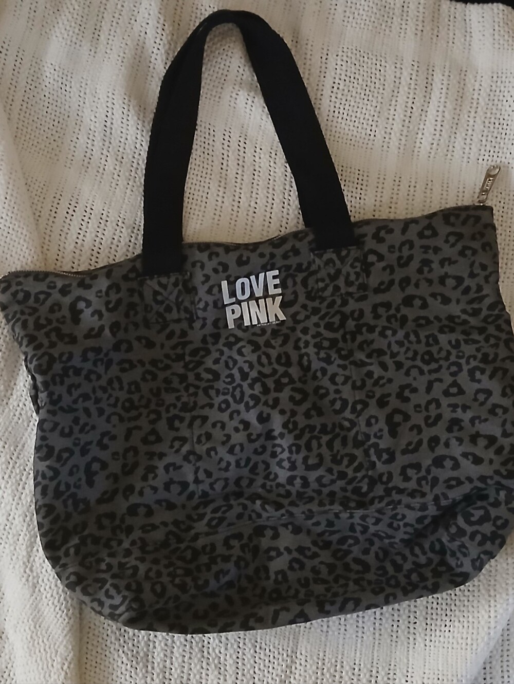 Rare Y2k PINK Victoria's Secret Grey Leopard Canvas ZipperedTote Bag - LOVE PINK